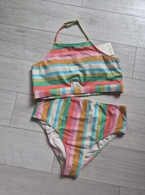 O'Neill NEW Girls Low Tide Peek a Boo Hi Neck Bikini Set
